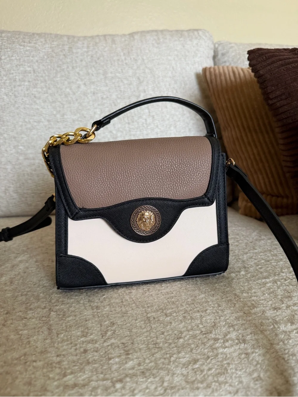 Aldo Black Taupe and Cream Top-Handle Satchel
